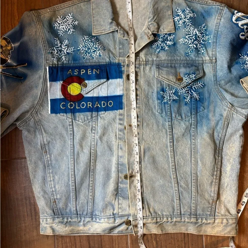Vintage Tony Alamo Aspen Colorado Airbrushed Denim Jacket Ski Snowflake Western - Picture 10 of 10